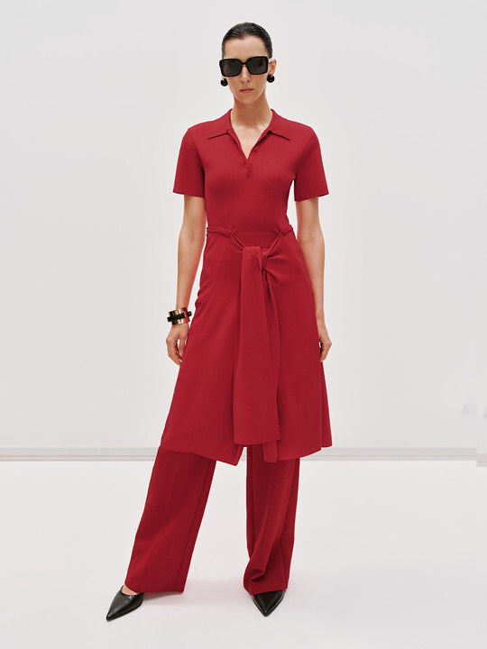 Knot-Front Knitted Polo Midi Dresses