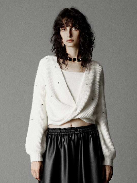 Twist Front Long Sleeve Knitted T-Shirts