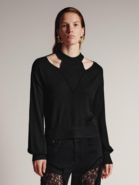 Ausschnitt Langarm Gestrickte T-Shirts