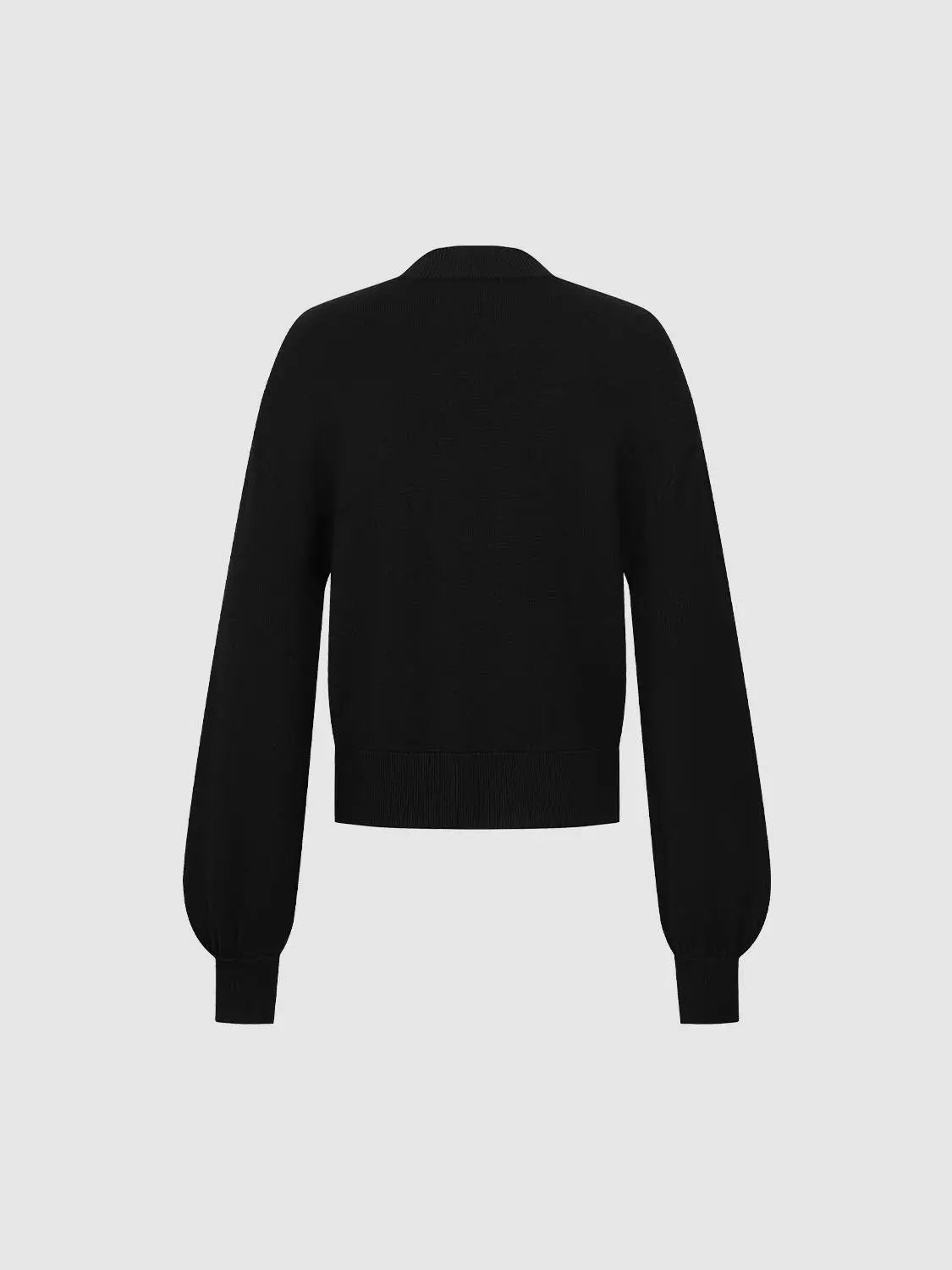Cut-Out Long Sleeve Knitted T-Shirts, black knit, back view.