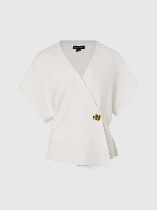 Wrap V Neck Batwing Short Sleeve Knitted Cardigan