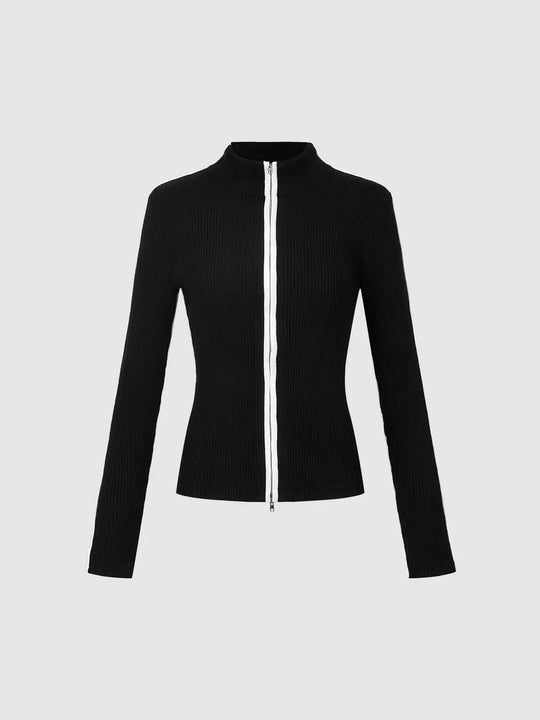 Cardigan a maglia con zip integrale a contrasto