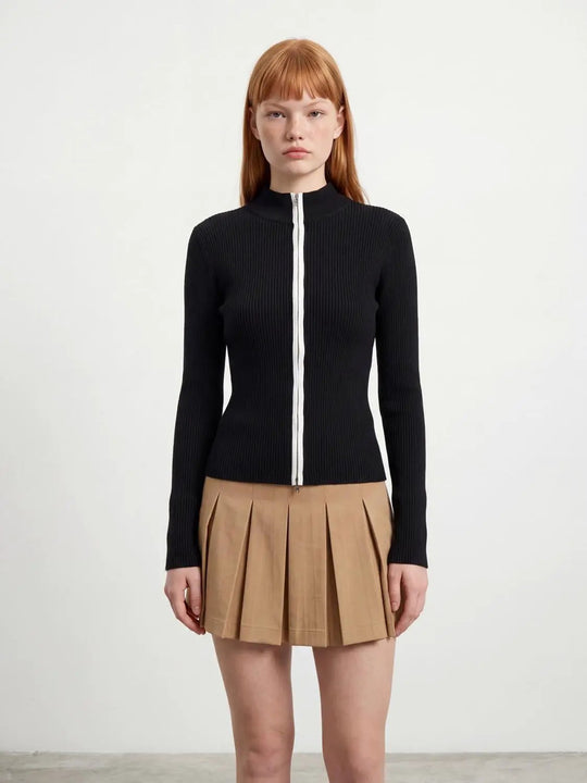 Cardigans tricotés à fermeture éclair intégrale Contrastée