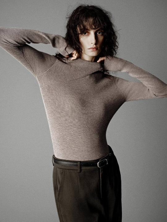 Ribbed Long Sleeve Knitted T-Shirts