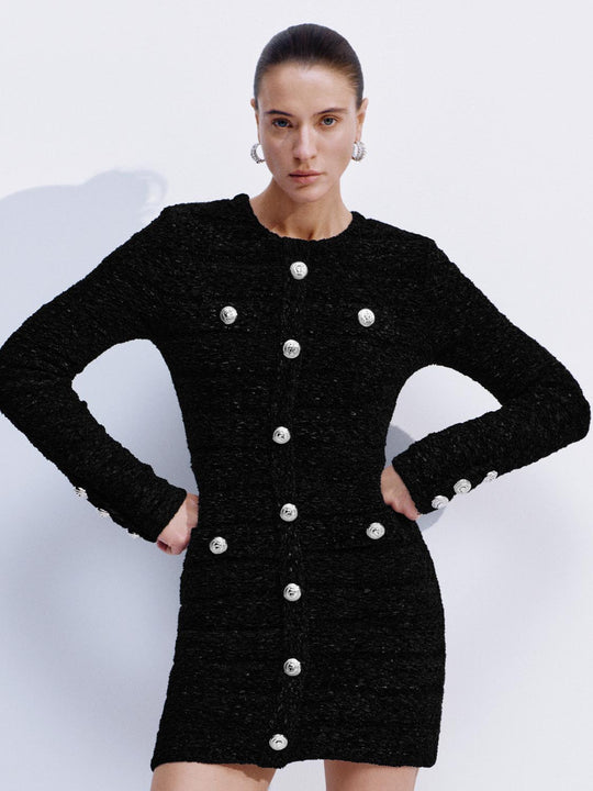 Button Detail Tailored Knitted Midi Dresses