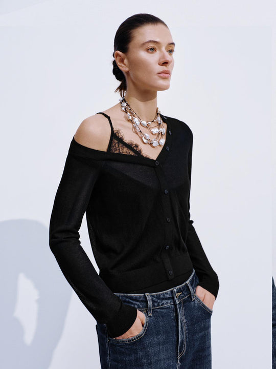 2 in 1 Knopfleisten Strick-T-Shirts