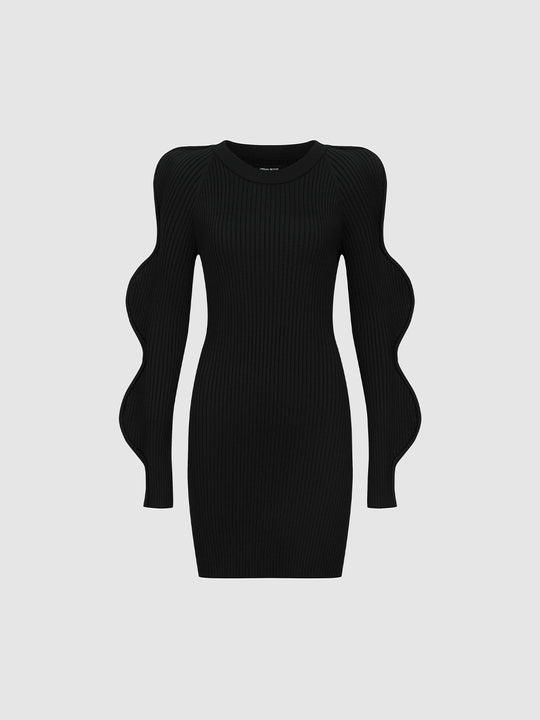 Wellenärmel Gestrickte Midi-Kleider