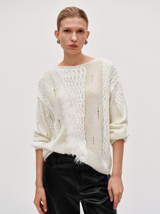 Ripped Long Sleeve Knitted T-Shirts