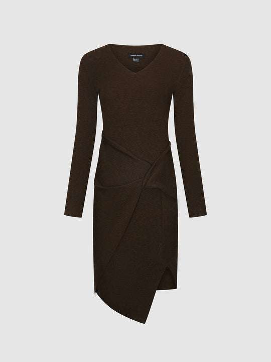 Knot Front Slim Fit Long Sleeve Midi Dresses