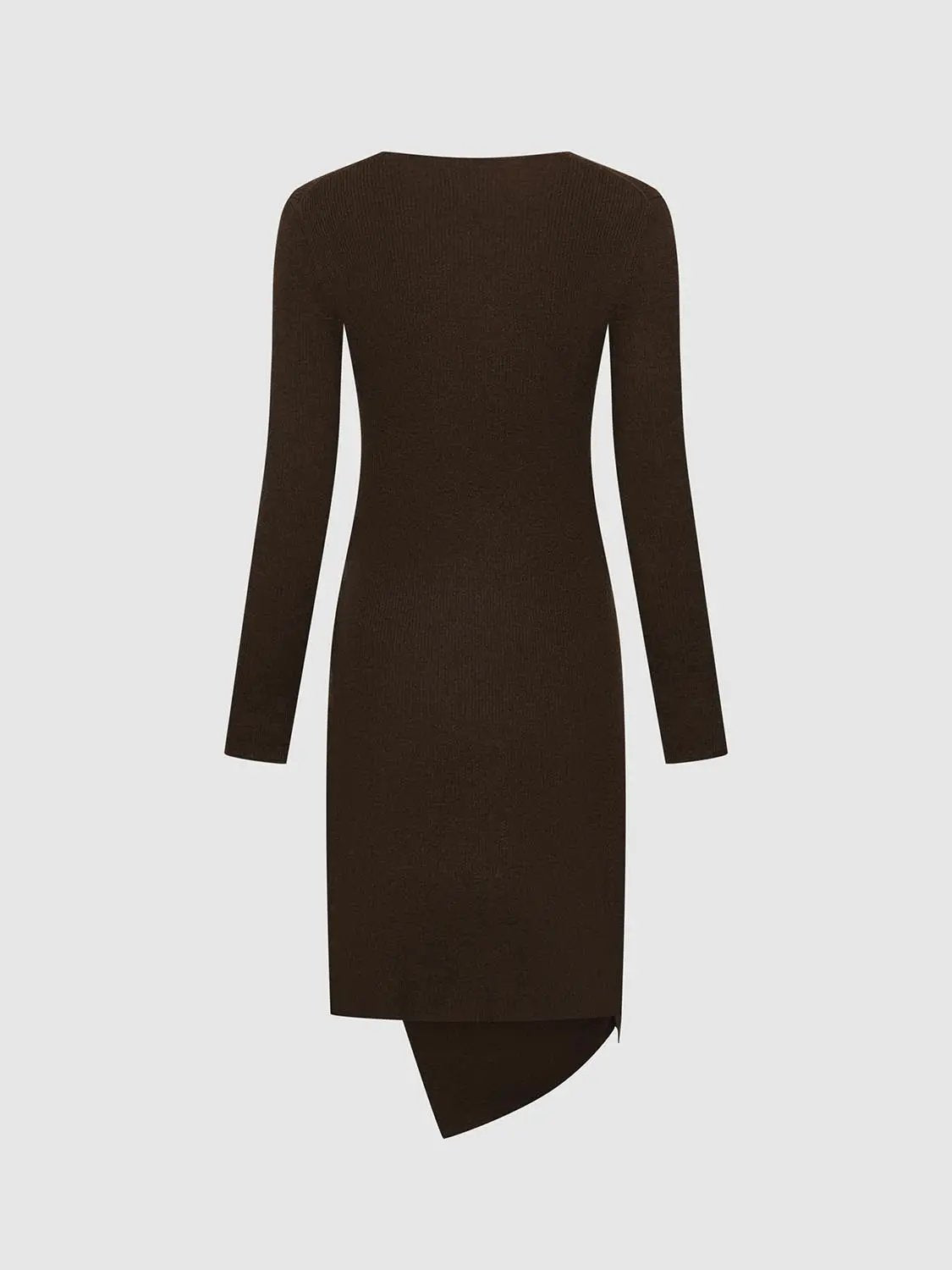 Knot Front Slim Fit Long Sleeve Midi Knit Dress in brown