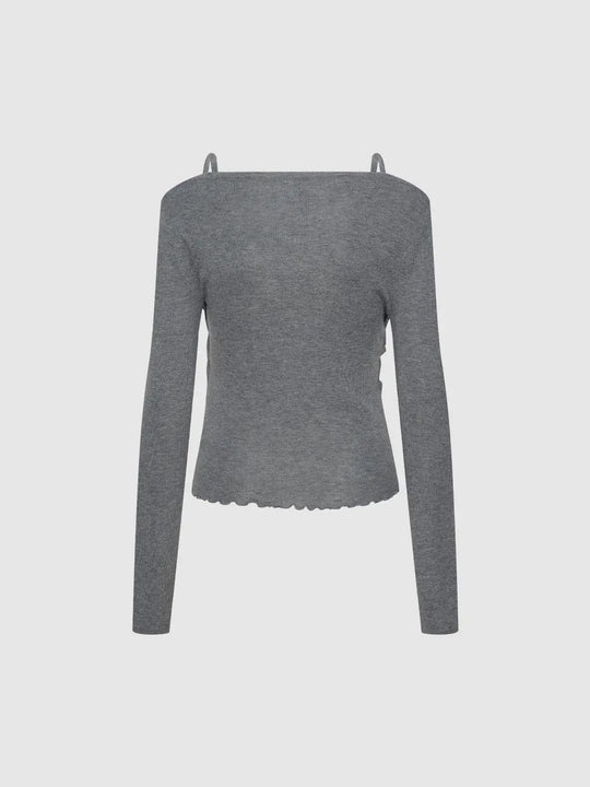 Figurbetontes Langarm-Stricktop mit Wellenkante am Saum