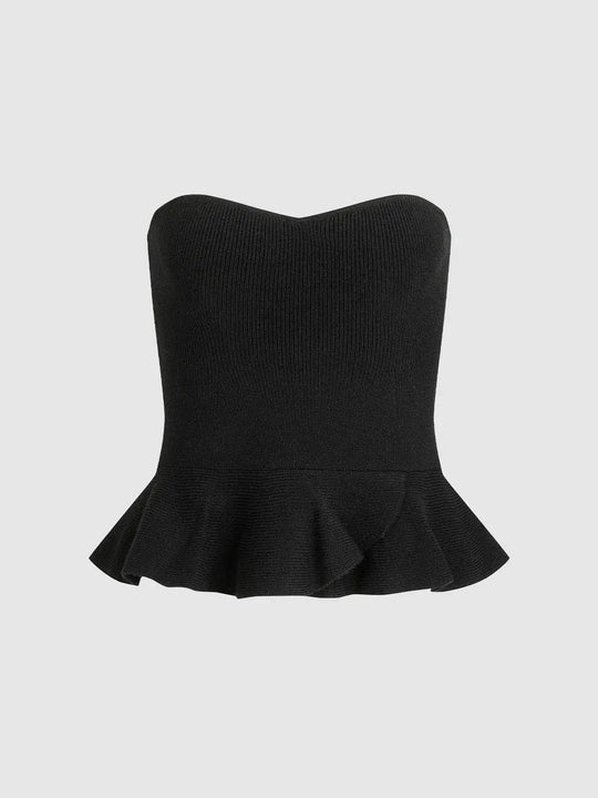 Medium Thickness Slight Stretch Peplum Knitted T-Shirts