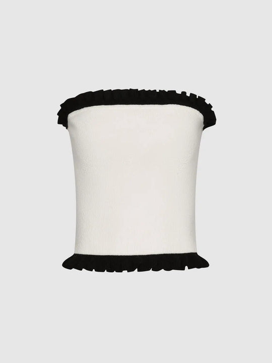 Blend Textured Ruffle Trim Knitted T-Shirts