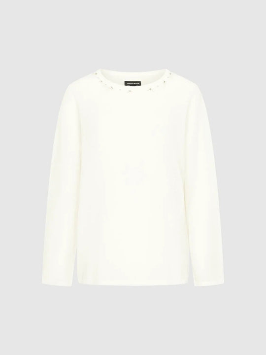 Beaded Neckline Cotton Linen Blend Long Sleeve Knitted T-Shirts