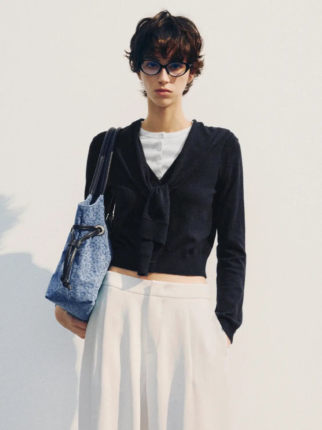 Knit T-Shirt by Urban Revivo Fashion in black knit with front-tie detail.