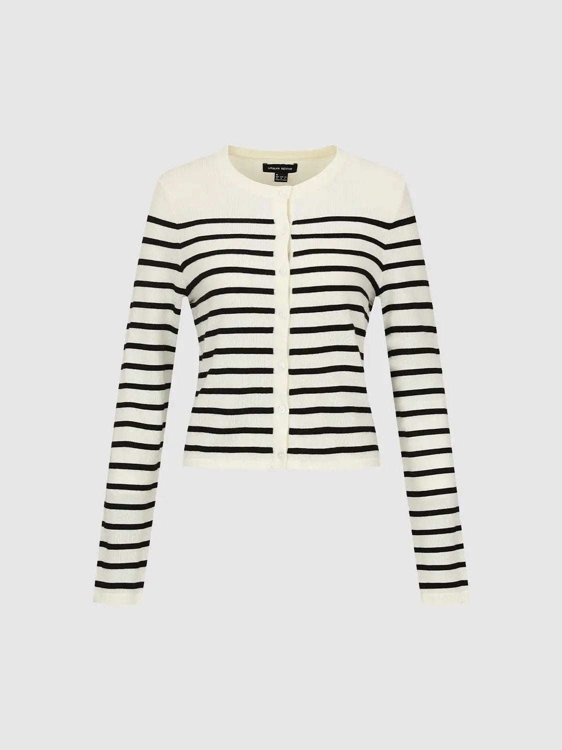Knitted cardigan in cream with black stripes, button-front, Urban Revivo Fashion