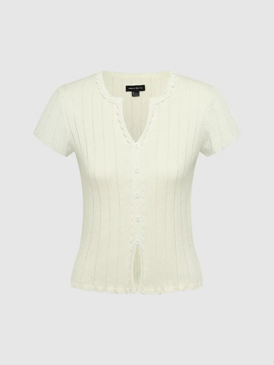 Ruffled Neck Lace Knit Top