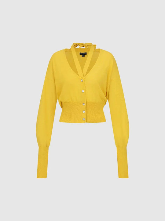 Tie Neck Cotton Long Sleeve Cardigan