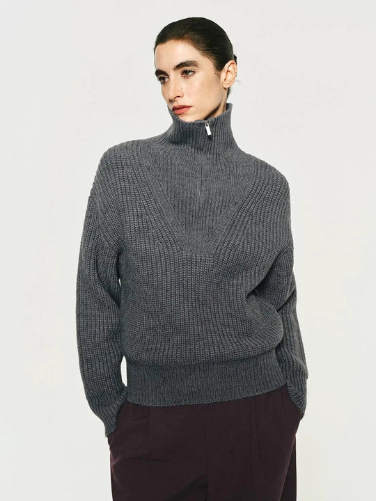 Pull en maille texturée à col zippé et manches longues