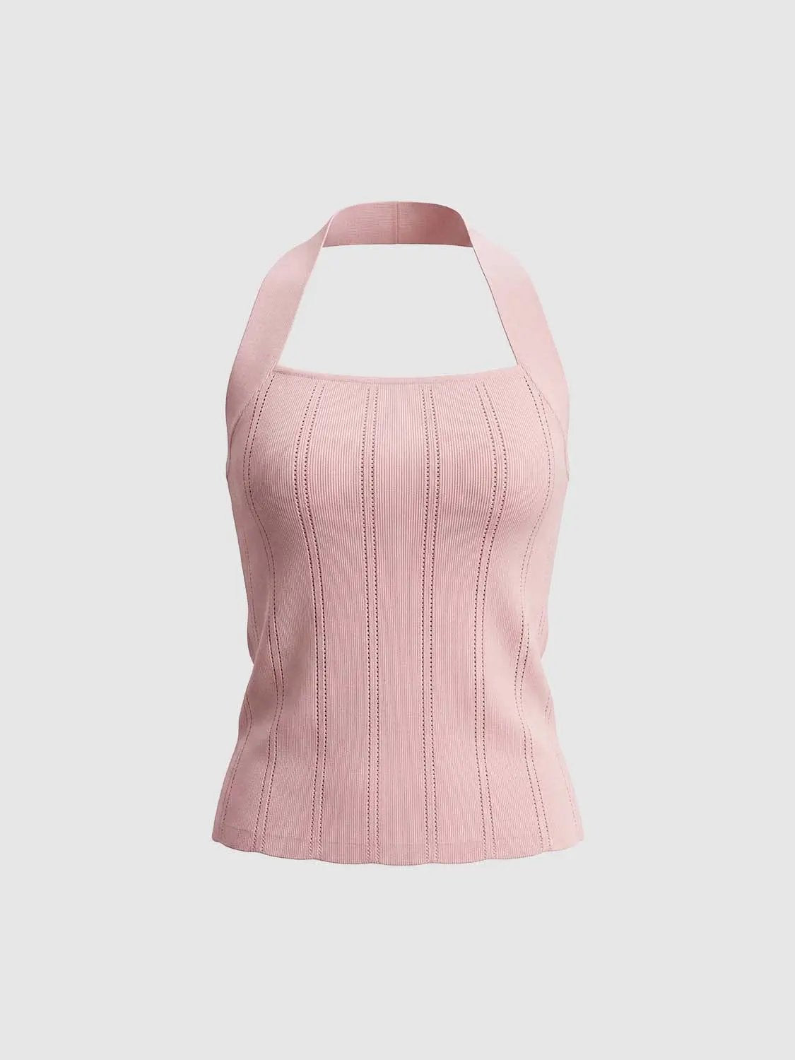 Knit T-Shirts pink ribbed halter-neck sleeveless top, Urban Revivo Fashion