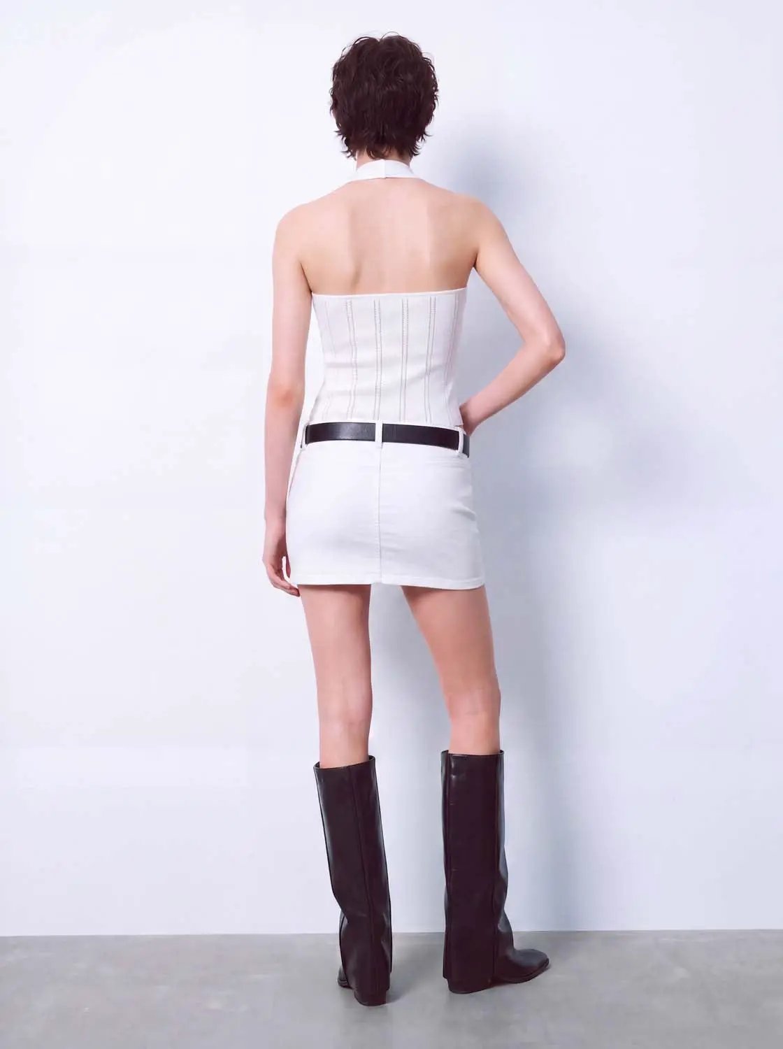 Knit T-Shirts strapless white top with vertical seam panels