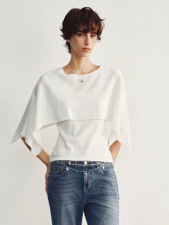 Layered Knit Overlay With Wide Sleeves T-shirt