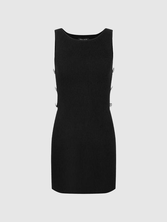 Ribbed Knit Dress With Side Ring Details