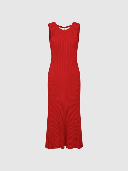 Fitted Ribbed Round Neck Sleeveless Maxi Knit Dress