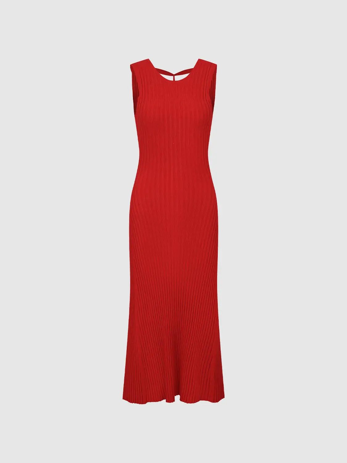 Fitted ribbed round-neck sleeveless maxi knit dress in red