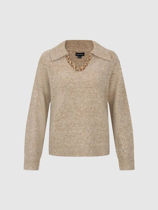 Textured Shirt Collar V-neck Long Sleeve Sweater