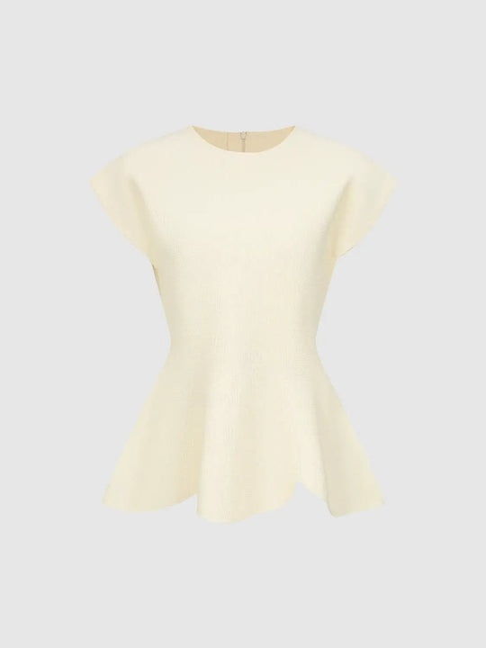 Textured Flared Crew Neck Short Sleeve Knit T-Shirt