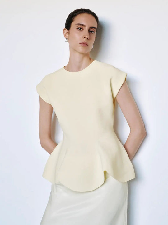 Textured Flared Crew Neck Short Sleeve Knit T-Shirt