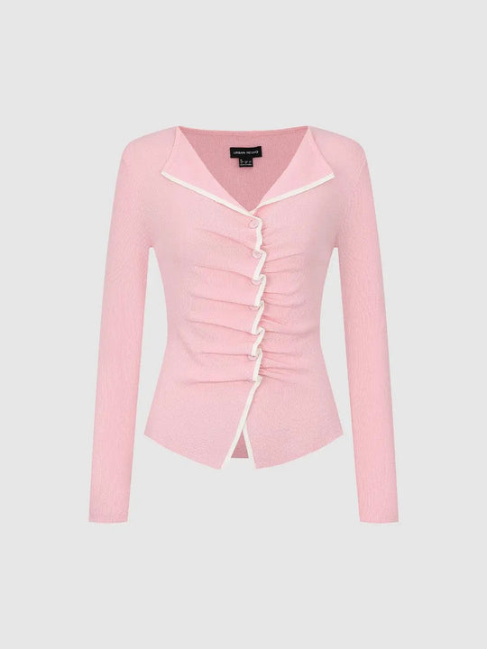 Pink Ribbed Long Sleeve Fitted Knit Sweater
