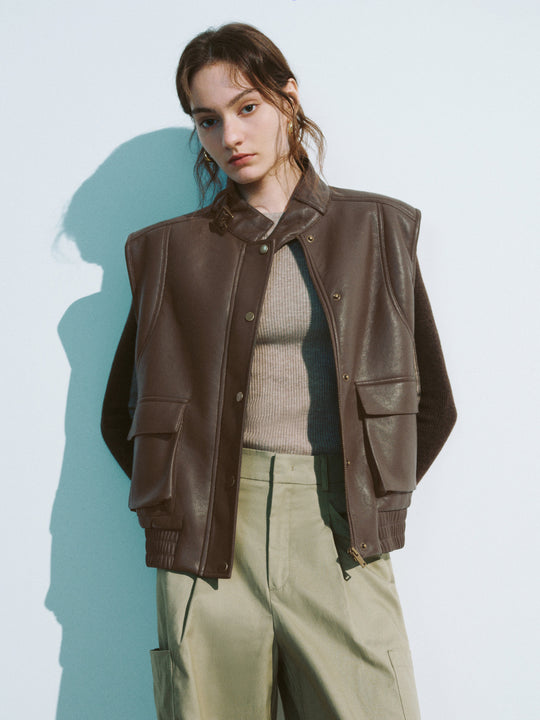 Gilet en cuir vegan à bouton-pression