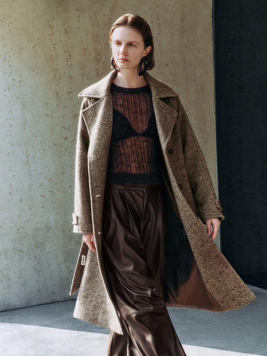 Notched Collar Double Breasted Coats