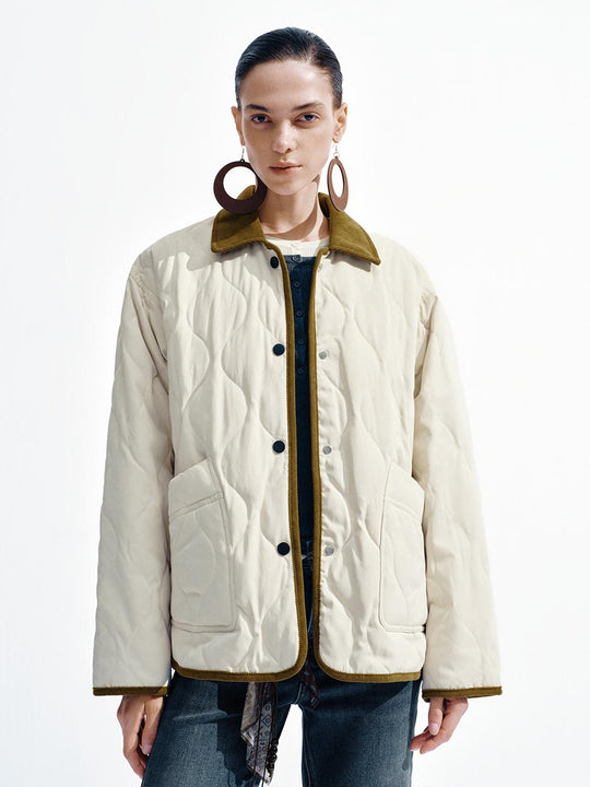 Contrast Trim Quilted Down Jackets