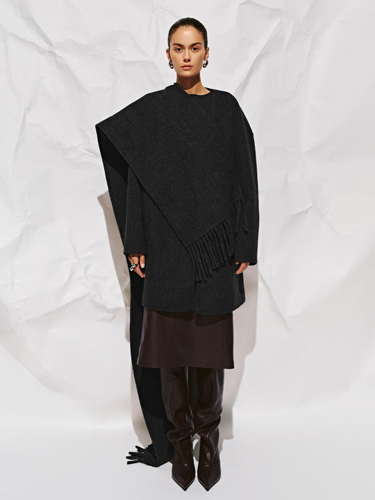 Scarf Collarless Short Wool Blend Coats