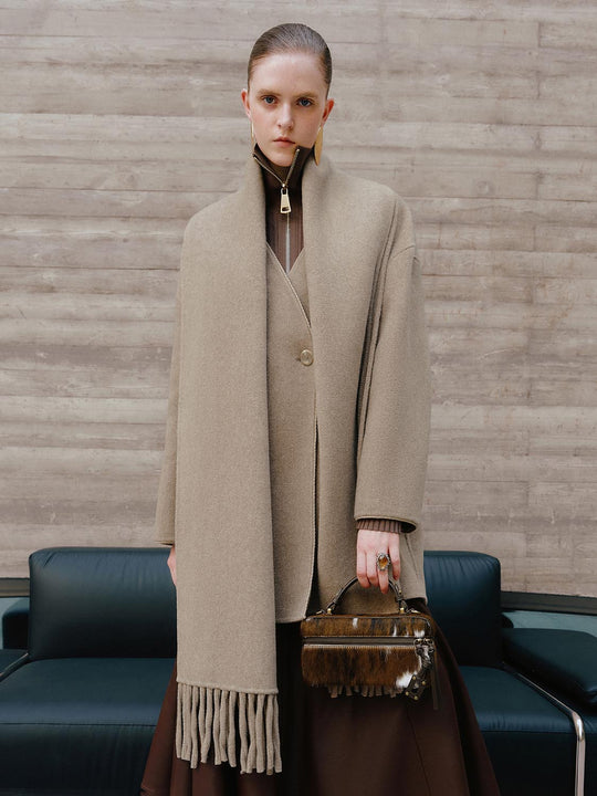 Scarf Collarless Short Wool Blend Coats