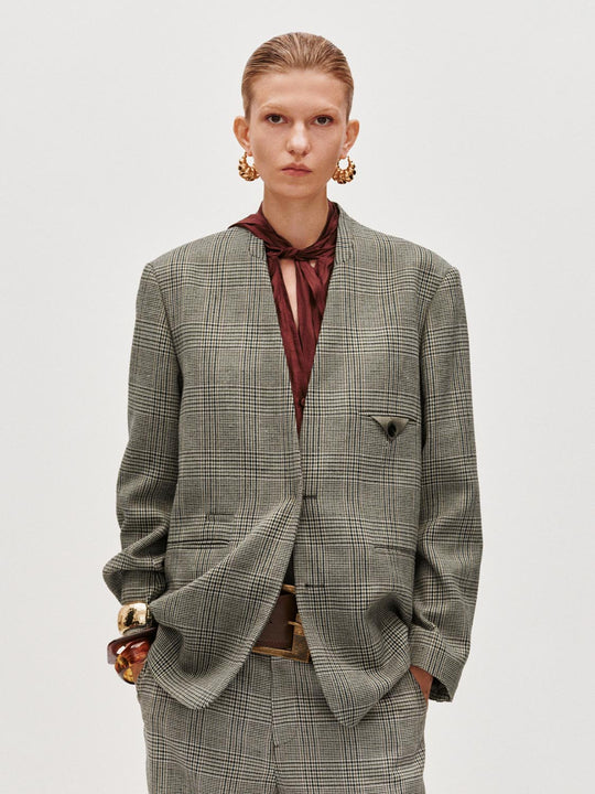 Check Tailored Collarless Blazers