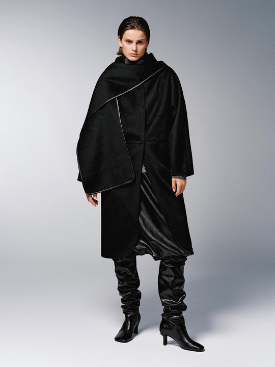 Wool Blend Crew Neck Oversize Scarf Coats