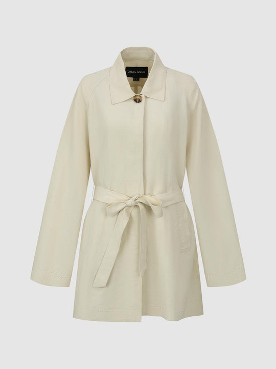 Linen Blend Tie Belt Collared Trench Coats
