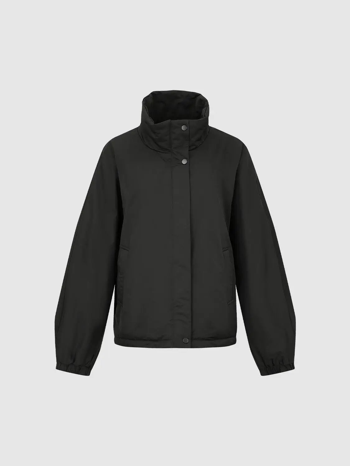 Padded jacket in black by Urban Revivo Fashion with stand collar and snap-front closure