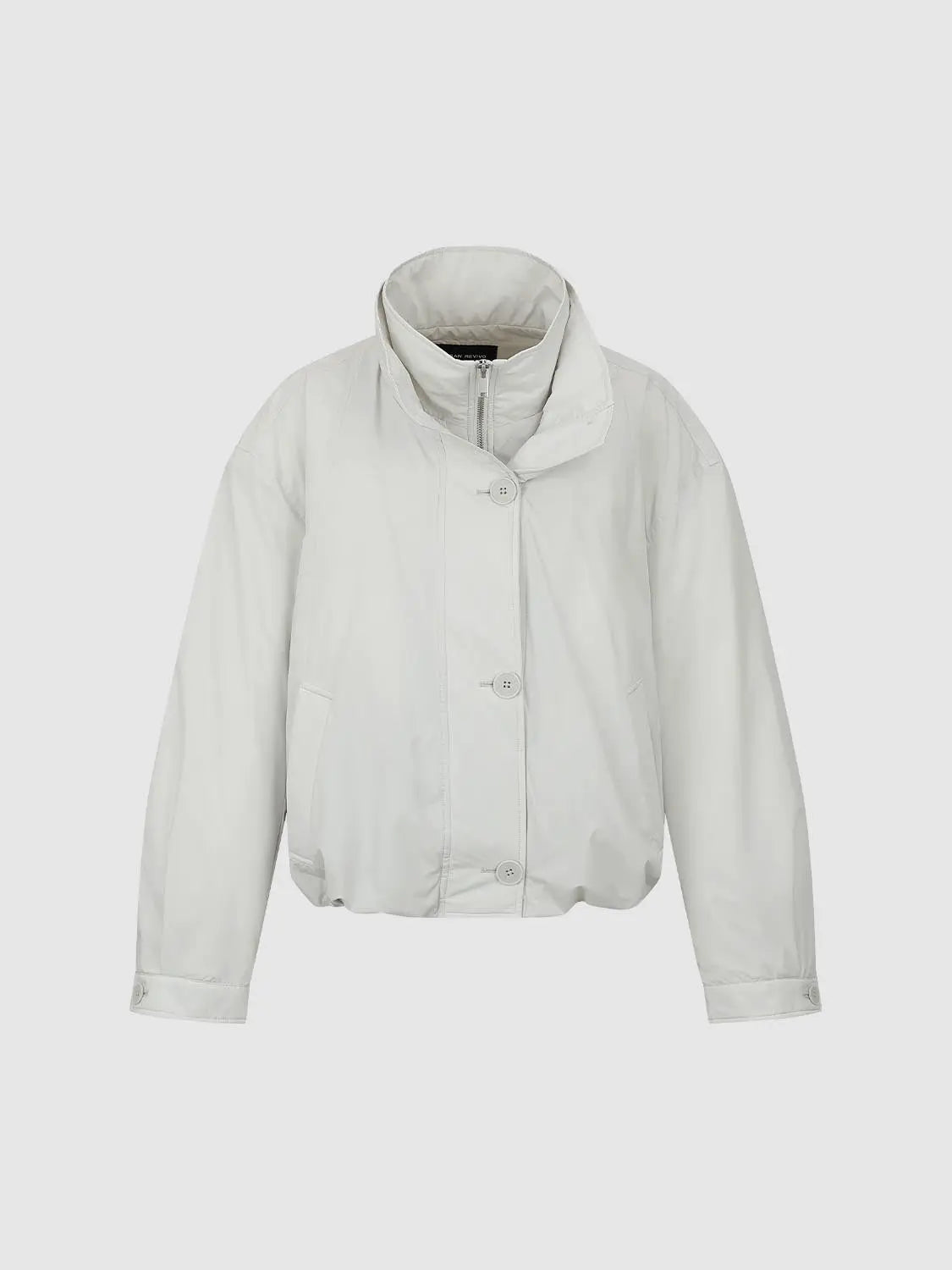 Down Jacket UR by Urban Revivo in pale gray with stand collar and button closure
