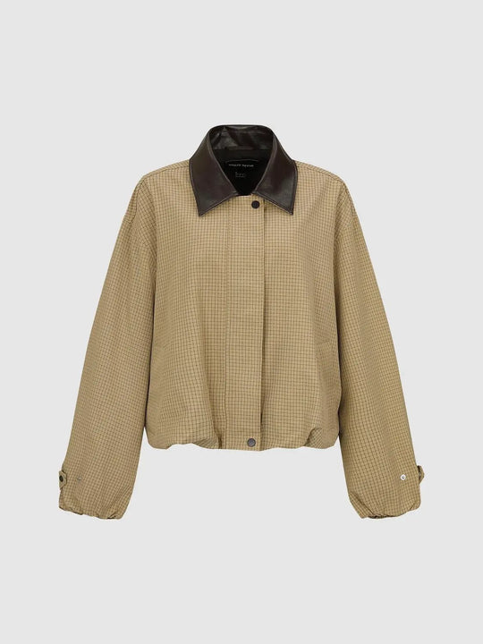 Veste en mélange de coton à manches longues et boutonnée sur le devant, à carreaux