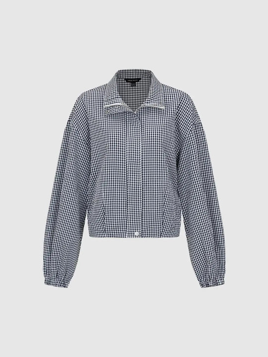 Gingham Cropped Puff Sleeve Lightweight Jacket