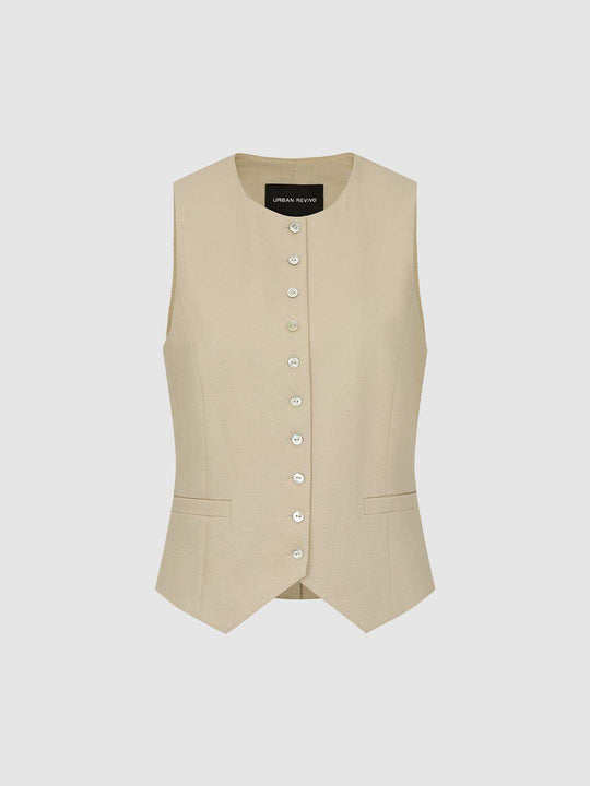 Gilet sartoriale senza maniche con abbottonatura frontale e tasche
