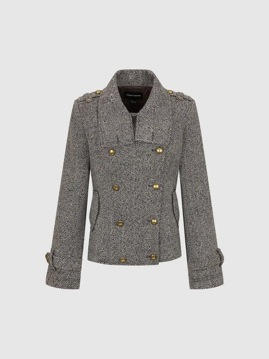 Langarmjacke mit Fischgrätenmuster und zweireihiger Knopfleiste
