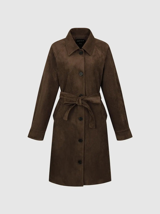 Textured Belted Long Sleeve Button Front Trench Coat