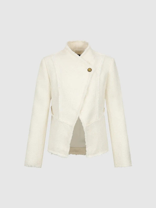 Textured Long Sleeve Fitted Asymmetric Raw Hem Jacket