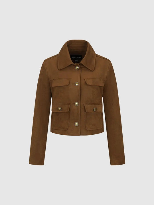 Patch Pocket Notch Collar Tailored Long Sleeve Jacket